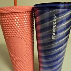 Starbucks Tumbler Set - Blue And Purple Holiday Cup,  and Pink Textured